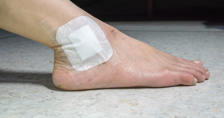 Gauze bandage on pain wound skin
