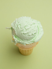 Green Ice Cream in a Sugar Cone