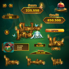 Set of bar, buttons, titles for Shadowy forest GUI