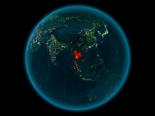 Thailand on planet Earth in space at night