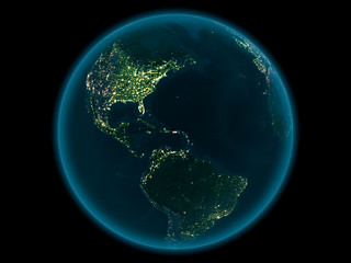 Puerto Rico on planet Earth in space at night