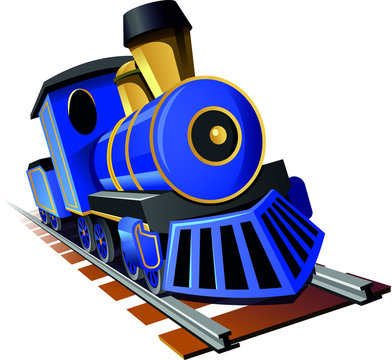 Blue Steam Train Illustration