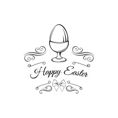 Easter card. Egg holder. Egg-cup, Decoration, bow, Swirls, ornate border. Vector
