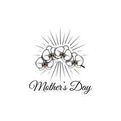 Mothers Day greeting card. Flower orchids. Beams. Mom gift. Vector. © khabarushka