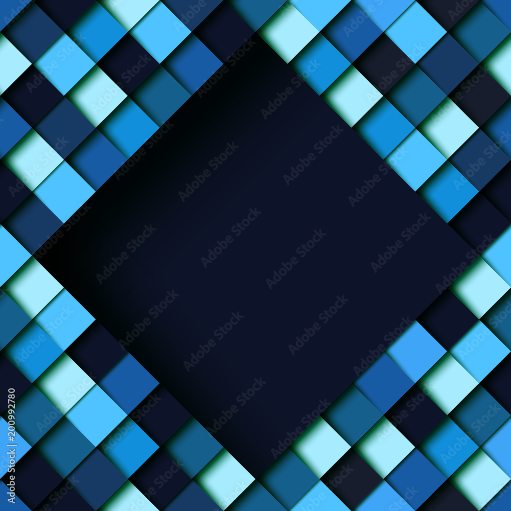 Poster blue square geometric shape pattern design paper layer cut background.vector illustration.