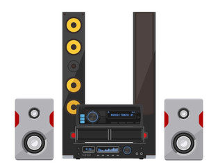 Acoustic sound system stereo flat vector music loudspeakers player subwoofer equipment technology.