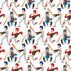Plakat Baseball team player vector sport man in uniform game poses situation professional league sporty character winner seamless pattern background illustration.