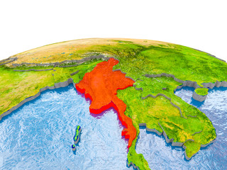 Myanmar on model of Earth