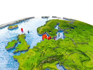 Denmark on model of Earth