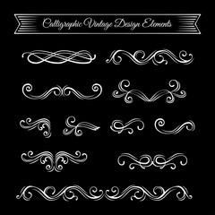Ornamental border, flourish swirls, royal ornament elements, page dividers. Vector.