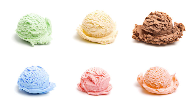 Six Different Scoops of Ice Cream, all different flavors