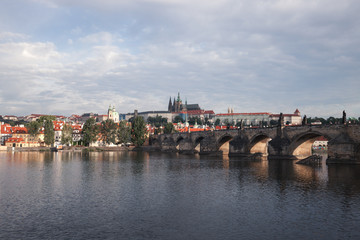 Fototapeta na wymiar Charles Bridge in Prague panoramic view, Czech Republic