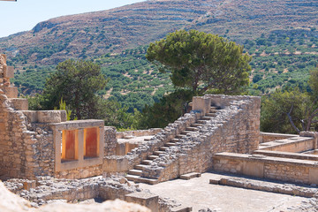 Ancient staircase of the ruins. Remains of ancient settlements.
