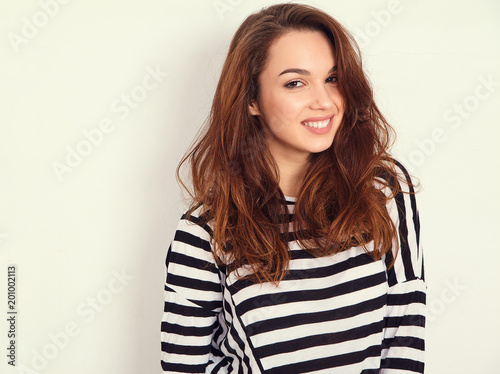 Portrait of young beautiful brunette woman girl model with ...