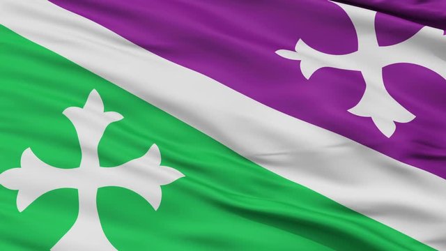 Adjuntas closeup flag, city of Puerto Rico, realistic animation seamless loop - 10 seconds long