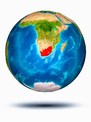 South Africa on Earth with white background