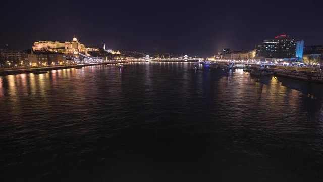 Night timelapse of Danube River in Budapest