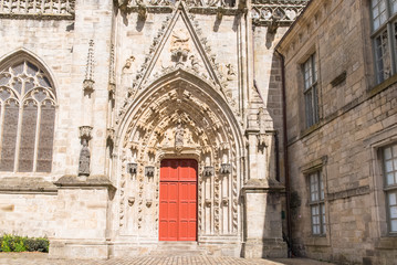 Quimper in Brittany, the Saint-Corentin cathedral, beautiful entry porch
