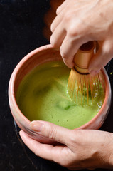 Japanese tea ceremony,Matcha tea prepared with bamboo whisk