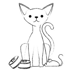 cute cat mascot with tuna cans character vector illustration design