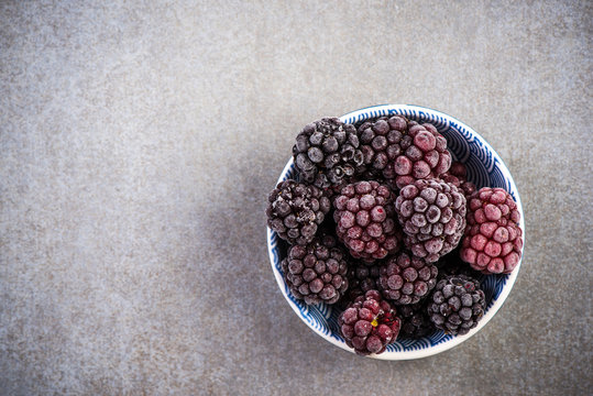 Frozen blackberry fruits, close up
