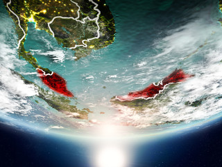 Fototapeta premium Malaysia with sun on planet Earth
