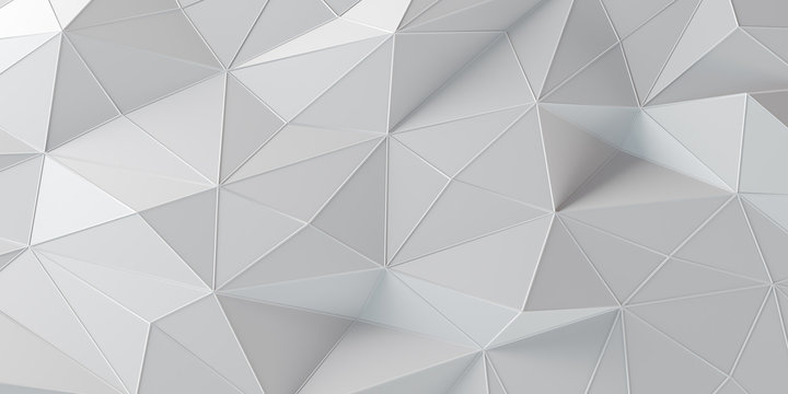 White abstract rumpled triangular surface. 3d illustration.