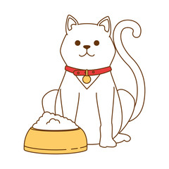 cute cat mascot with dish food character vector illustration design