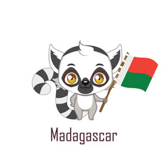 Obraz premium National animal lemur holding the flag of Madagascar