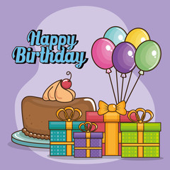 happy birthday card with giftboxes vector illustration design