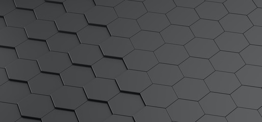 Black hexagonal grid. 3d render illustration.