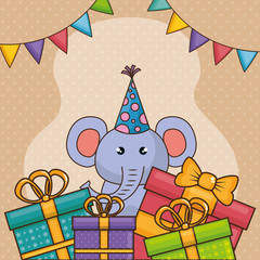 Fototapeta premium happy birthday card with cute elephant vector illustration design