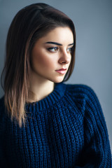 Close up profile portrait of young beautiful woman