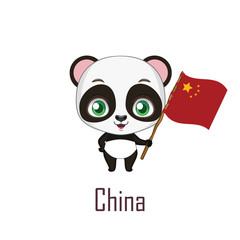 Naklejka premium National animal panda holding the flag of China
