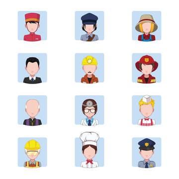 Collection of avatars depicting jobs