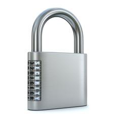 Metal lock with password on a white background. 3d render illustration.