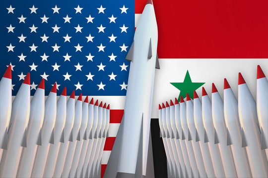 Missiles Of USA And Syria In A Row And Their Flags