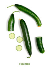 Green cucumber on white background.Vegetables and vitamins.