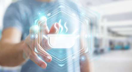 Businessman using application to order home made food online 3D rendering