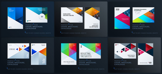 Material design template. Creative colourful abstract brochure set, annual report, horizontal cover