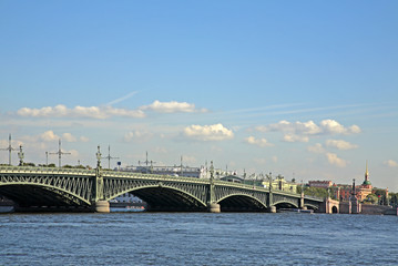 Fototapeta na wymiar Trinity bridge across Neva river in Saint Petersburg. Russia