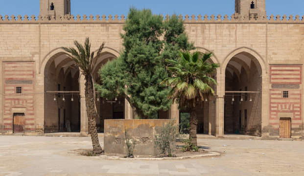 Courtyard of Al Zaher Barquq public historical mosque, Al Dar Al Ahmar district, Cairo, Egypt