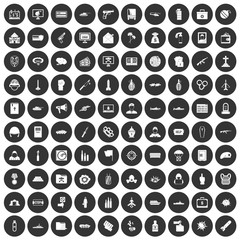 100 war icons set in simple style white on black circle color isolated on white background vector illustration