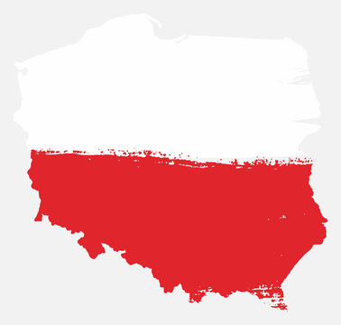 Fototapeta Flaga Polski i mapa wektor ręcznie malowane zaokrąglonym pędzlem