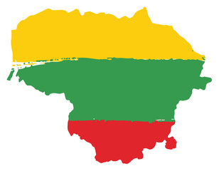 Lithuania Flag & Map Vector Hand Painted with Rounded Brush