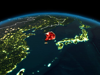 South Korea on Earth at night
