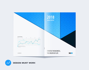 Abstract colourful blue brochure in material design paper cut style, modern catalog, centerfold cover