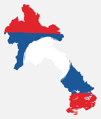 Fototapeta premium Laos Flag & Map Vector Hand Painted with Rounded Brush