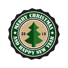 Merry Christmas 2018 Sticker Vector Illustration