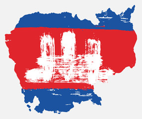Cambodia Flag & Map Vector Hand Painted with Rounded Brush